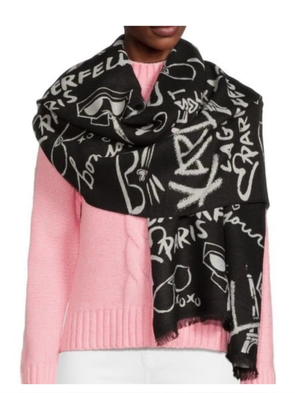 Karl Lagerfeld Black & Gray Graffiti Logo Scarf